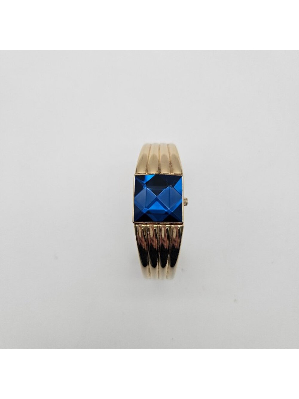 Vintage Ladies Gruen Hidden Face Gold Tone Blue Bracelet Watch Needs Battery